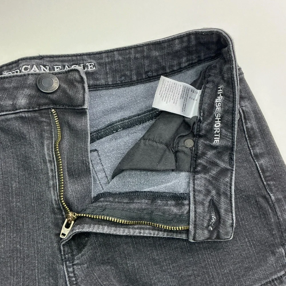 American Eagle Black Denim Hi-Rise Shortie Shorts Women 10 Super Stretch 360